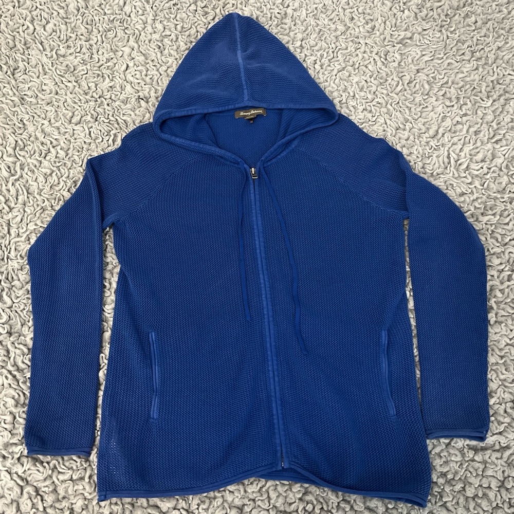 Tommy Bahama Women’s Blue Full Zip Knit Hoodie Sweater Size L